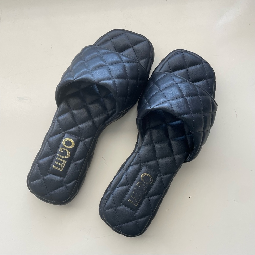 EGO Quilted Faux Leather Black Slides